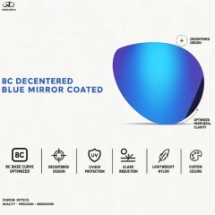 nylon sunglasses lens mirror coated 8c decentered blue