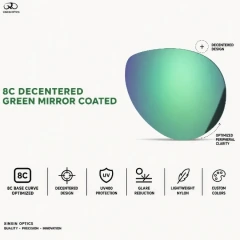 nylon sunglasses lens mirror coated 8c decentered green