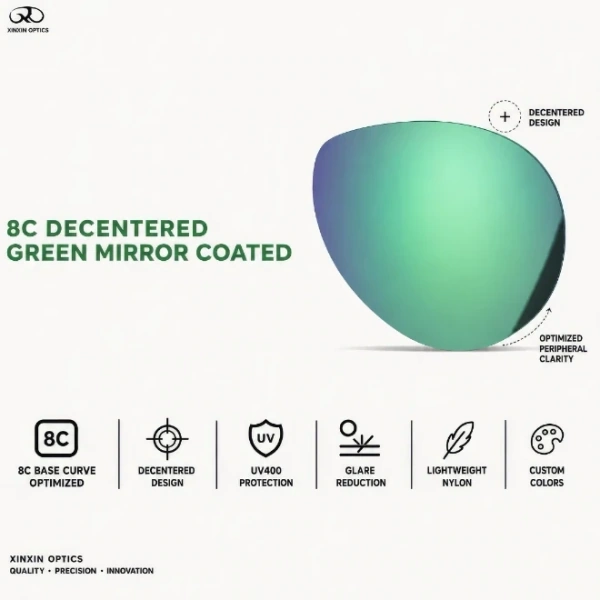 Nylon Sunglasses Lens 8C Decentered Green Mirror Coated