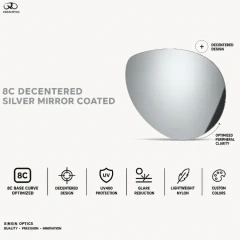nylon sunglasses lens mirror coated 8c decentered silver