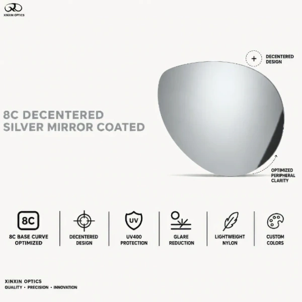 Nylon Sunglasses Lens 8C Decentered Silver Mirror Coated